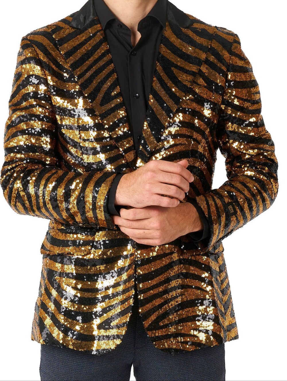 OppoSuits Gold & Black Sequin Zebra-Stripe Blazer